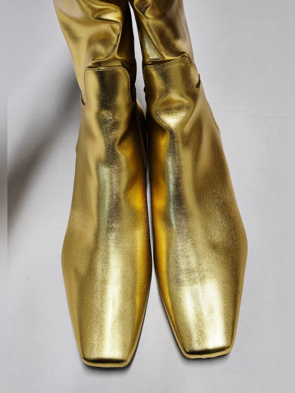 Beauty Cry Gold Metallic Knee High Boots Square Toe Low Heel Riding Boots 10.5 - Picture 8 of 12